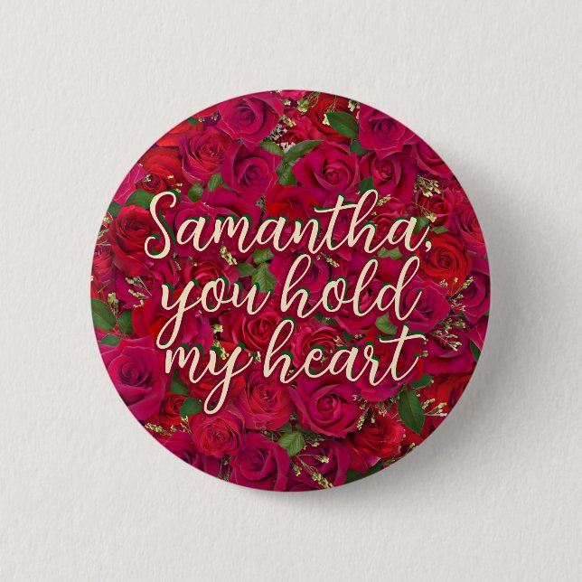 Valentine's Day Red Roses Custom Message  6 Cm Round Badge (Front)