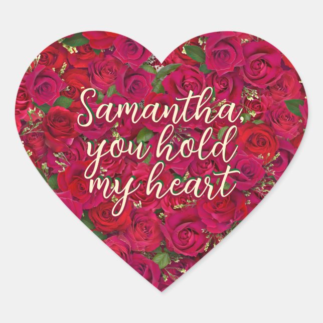Valentine's Day Red Roses Custom Message  Heart Sticker (Front)