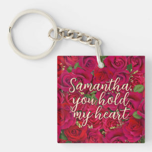 Valentine's Day Red Roses Custom Message Key Ring