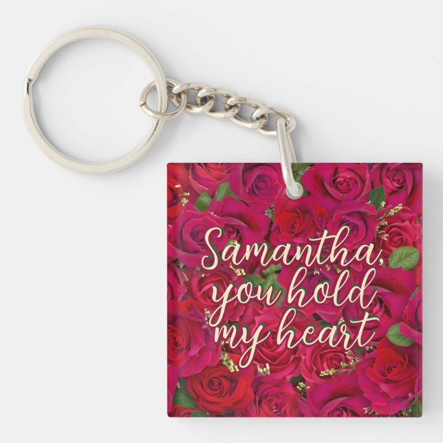 Valentine's Day Red Roses Custom Message  Key Ring (Front)