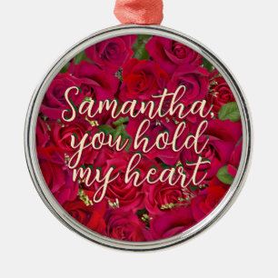 Valentine's Day Red Roses Custom Message Metal Ornament