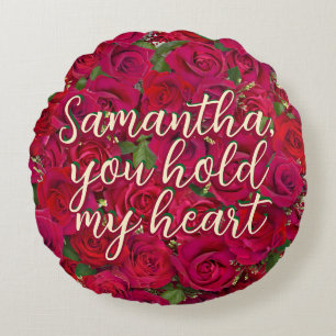 Valentine's Day Red Roses Custom Message Round Cushion