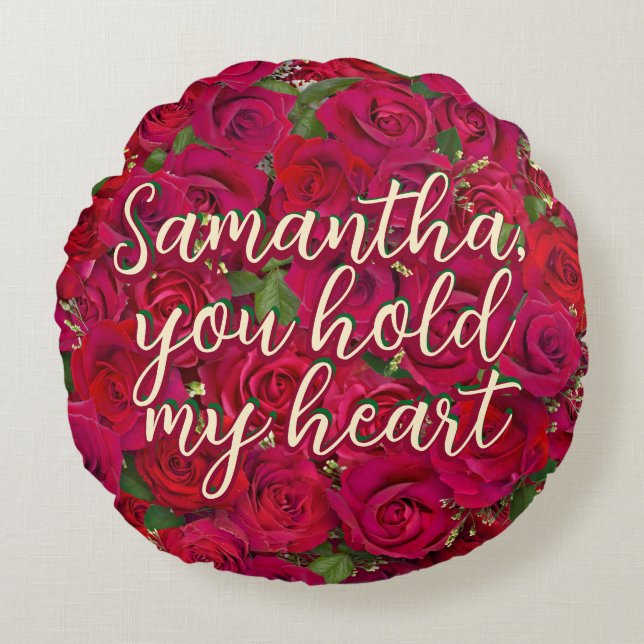 Valentine's Day Red Roses Custom Message  Round Cushion (Front)