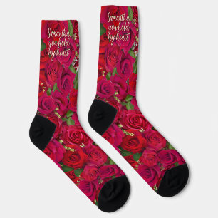Valentine's Day Red Roses Custom Message Socks