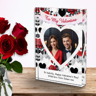 Valentine's Day Red Roses Hearts Personalised Photo Block