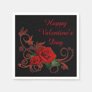 Valentine's Day Red Roses Red and Black Napkins