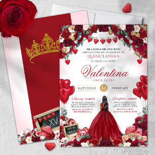 Valentine's Day Red Roses Sweet 15 Quinceañera  Invitation