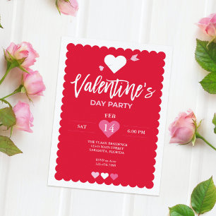 Valentine's Day Red Scalloped Edges Party Invitation