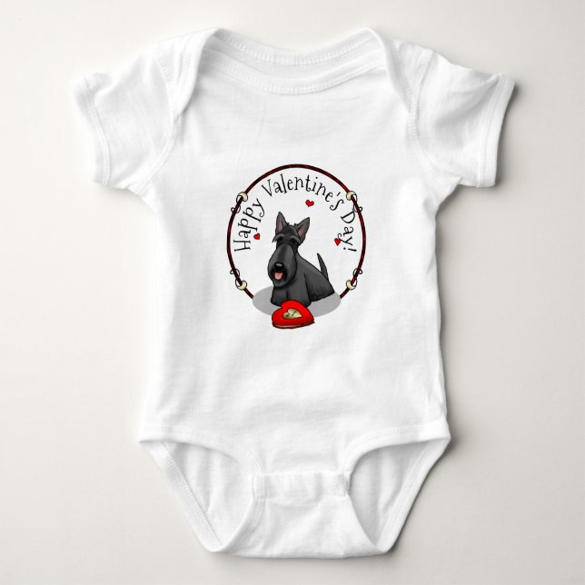 Valentine's Day (red) Scottie Dog (black) Cute Baby Bodysuit (Front)