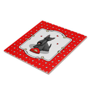 Valentine's Day (red) Scottie Dog (black) Cute Ceramic Tile