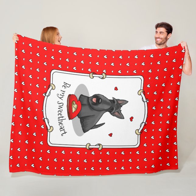Valentine's Day (red) Scottie Dog (black) Cute Fleece Blanket (In Situ)