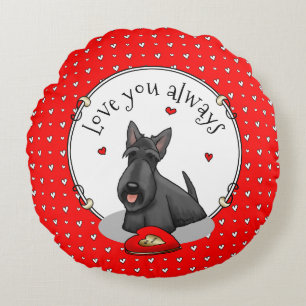 Valentine's Day (red) Scottie Dog (black) Cute Round Cushion