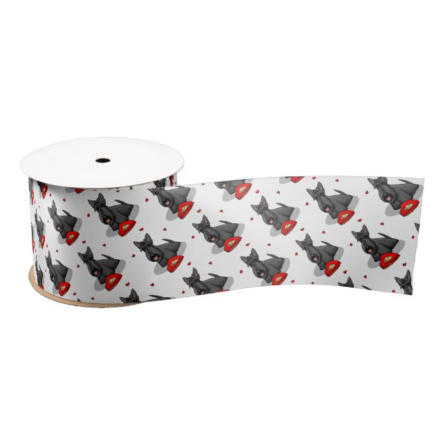 Valentine's Day (red) Scottie Dog (black) Cute Satin Ribbon (Spool)