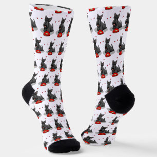 Valentine's Day (red) Scottie Dog (black) Cute Socks