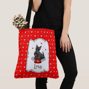 Valentine's Day (red) Scottie Dog (black) Cute Tote Bag
