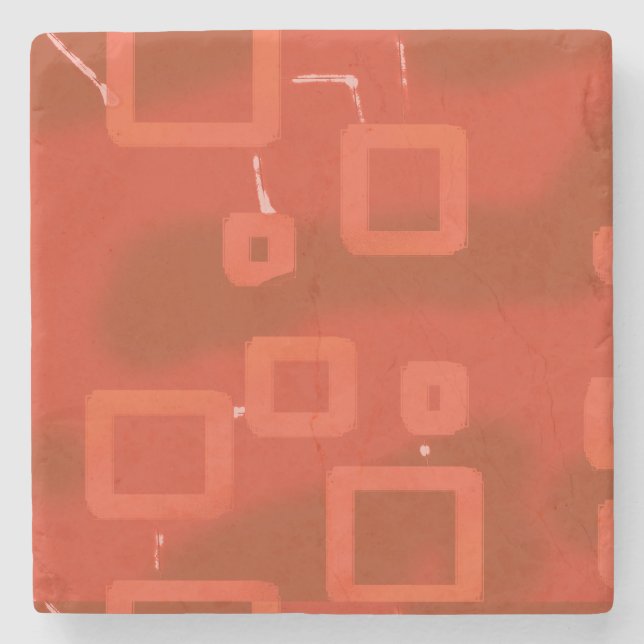 Valentine's Day Red Whimsical Geometric Abstract Stone Coaster (Front)