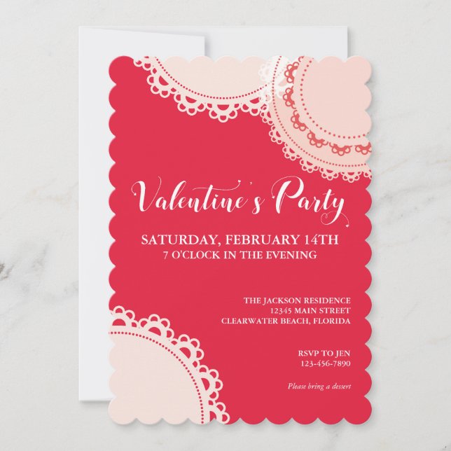 Valentine's Day Red White Doilies Party Invitation (Front)