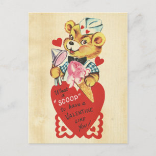 Valentine's Day Retro Bear Kids Red Heart Pun Girl Holiday Postcard