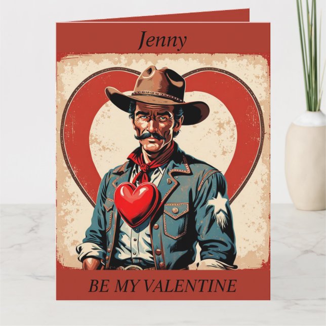 VALENTINE'S DAY Retro Cowboy editable Card (Front)