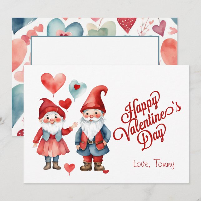 Valentine's Day Retro Gnome Watercolor Photo Card (Front/Back)