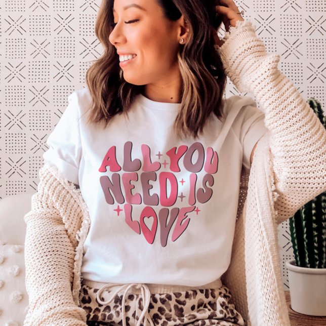 Valentine's Day Retro Groovy Heart Word Art T-Shirt (Creator Uploaded)