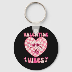 Valentines Day Retro Groovy Valentine Vibes Tees Key Ring