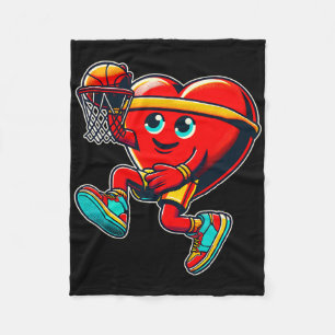Valentine's Day Retro Heart Basketball Player Slam Fleece Blanket