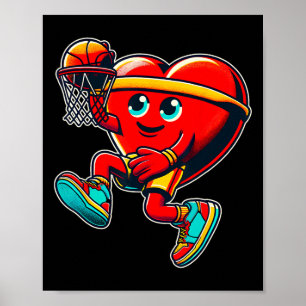 Valentine's Day Retro Heart Basketball Player Slam Poster