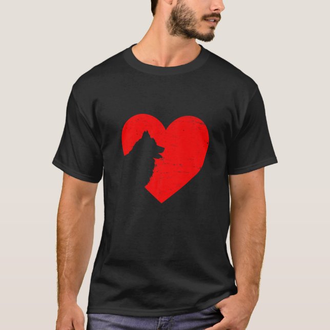 Valentines Day Retro Hearts American Eskimo Dog Pu T-Shirt (Front)