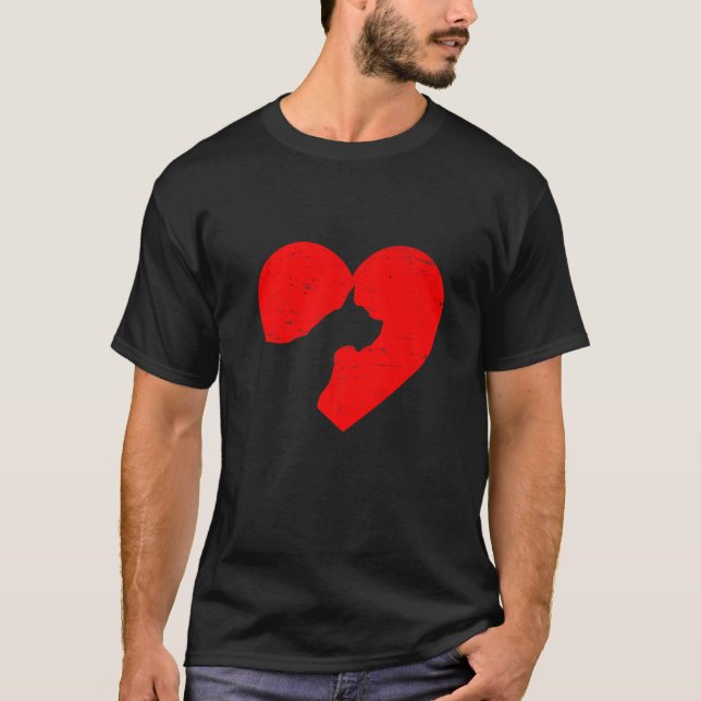 Valentines Day Retro Hearts Dane Dog Puppy Lover T-Shirt (Front)
