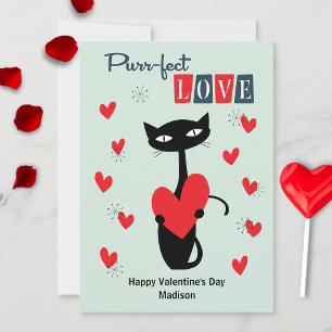 Valentines Day Retro Mid Century Cat Holiday Card