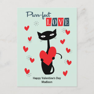Valentines Day Retro Mid Century Cat Holiday Postcard