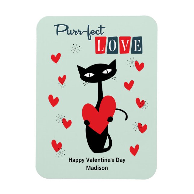 Valentines Day Retro Mid Century Cat Magnet (Vertical)