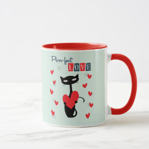 Valentines Day Retro Mid Century Cat Mug
