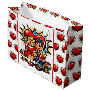 Valentine's Day Retro Pop Art Boy and Girl Large Gift Bag