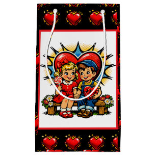 Valentine's Day Retro Pop Art Boy and Girl Small Gift Bag