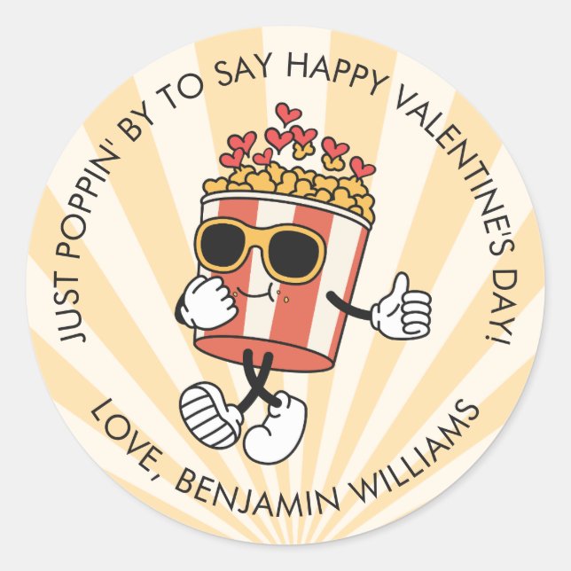 Valentines Day Retro Popcorn Favour Treat from nam Classic Round Sticker (Front)