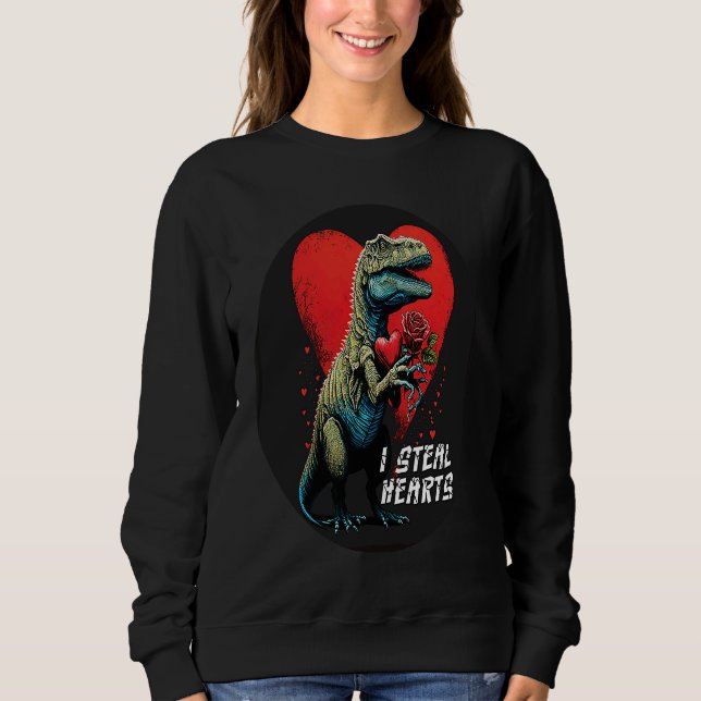 Valentine's Day Rex Dino I Steal Hearts Men Women  Sweatshirt (Front)
