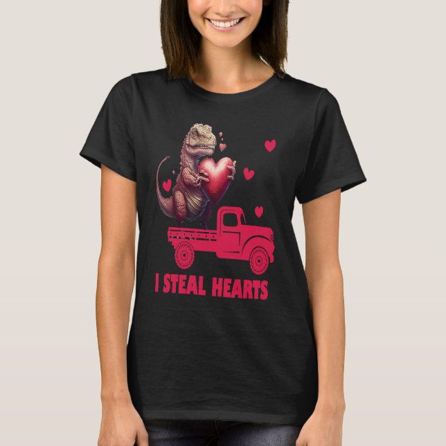 Valentine's Day Rex Dino I Steal Hearts Men Women  T-Shirt (Front)