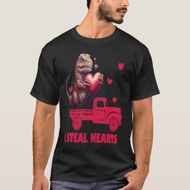 Valentine's Day Rex Dino I Steal Hearts Men Women  T-Shirt (Front)