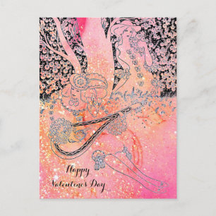 VALENTINE'S DAY ROMANCE,ROMANTIC LOVERS IN PINK HOLIDAY POSTCARD