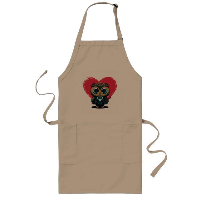 Valentine's Day Romance with Adorable Owl Groom Long Apron (Front)