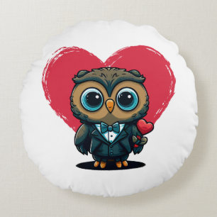 Valentine's Day Romance with Adorable Owl Groom Round Cushion