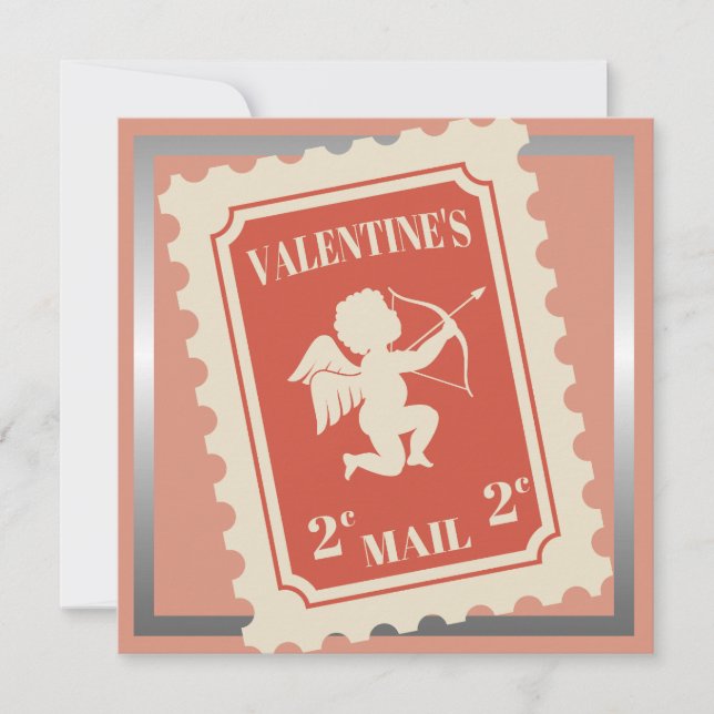 Valentine's Day Romantic .2 cent cupid  Stamp Holiday Card (Front)