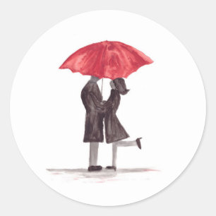Valentine's day romantic couple with red umbrella classic round sticker