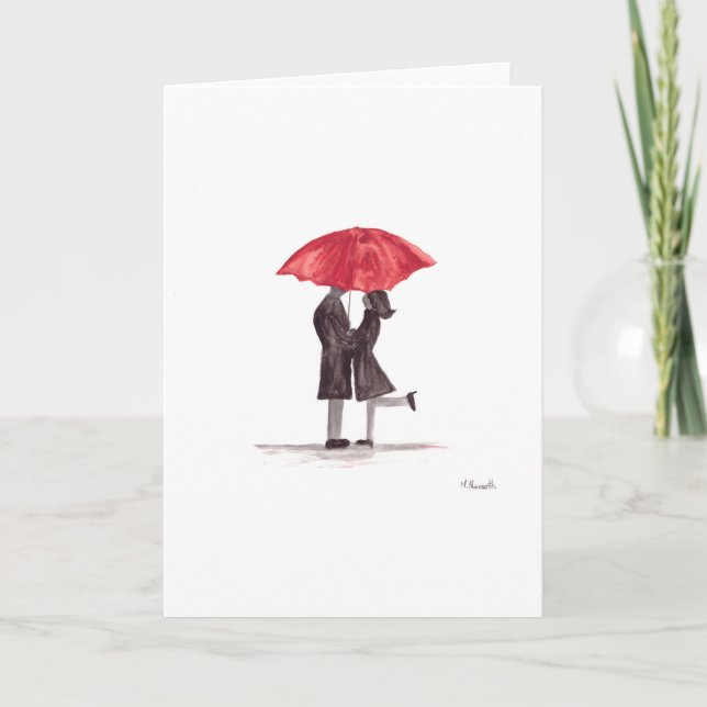 Valentine's day romantic couple with red umbrella holiday card (Front)