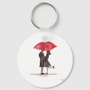 Valentine's day romantic couple with red umbrella key ring