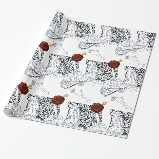 VALENTINE'S DAY ROMANTIC LOVERS RED WAX SEAL HEART WRAPPING PAPER (Unrolled)