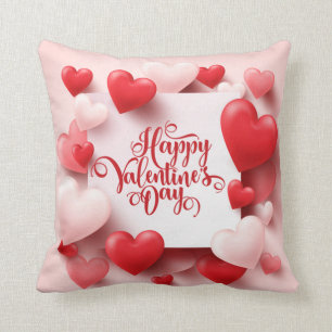 Valentine's Day Romantic Pink and Red Hearts Cushion