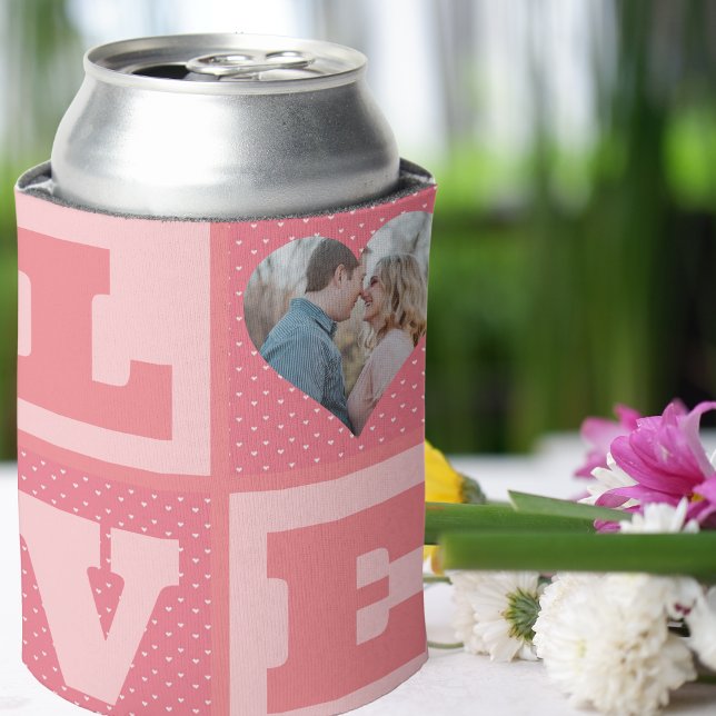 Valentine's Day Romantic Pink Love Heart Photo  Can Cooler (Creator Uploaded)
